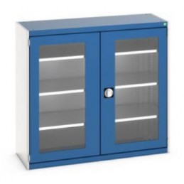 Armoire Cubio 3 tablettes hauteur 1200 mm avec portes transparentes portes bleues