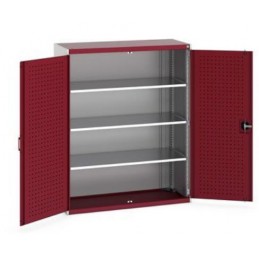 Armoire Cubio 3 tablettes hauteur 1600 mm avec portes perforées portes rouges