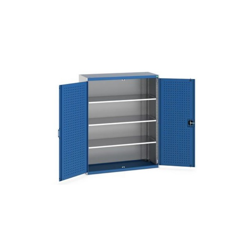 Armoire Cubio 3 tablettes hauteur 1200 mm avec portes perforées portes bleues