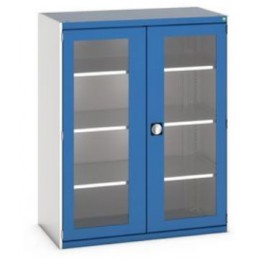 Armoire Cubio 3 tablettes hauteur 1600 mm avec portes transparentes portes bleues