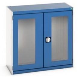 Armoire Cubio 2 portes transparentes hauteur 1000 mm bleues
