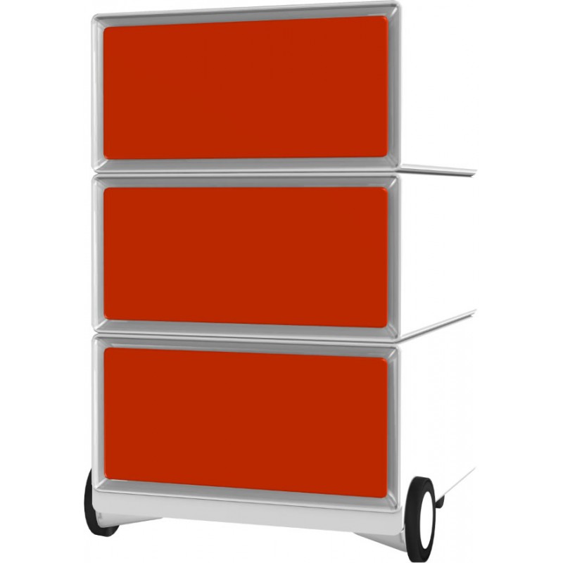 Caisson mobile rouge de bureau 3 tiroirs de rangement