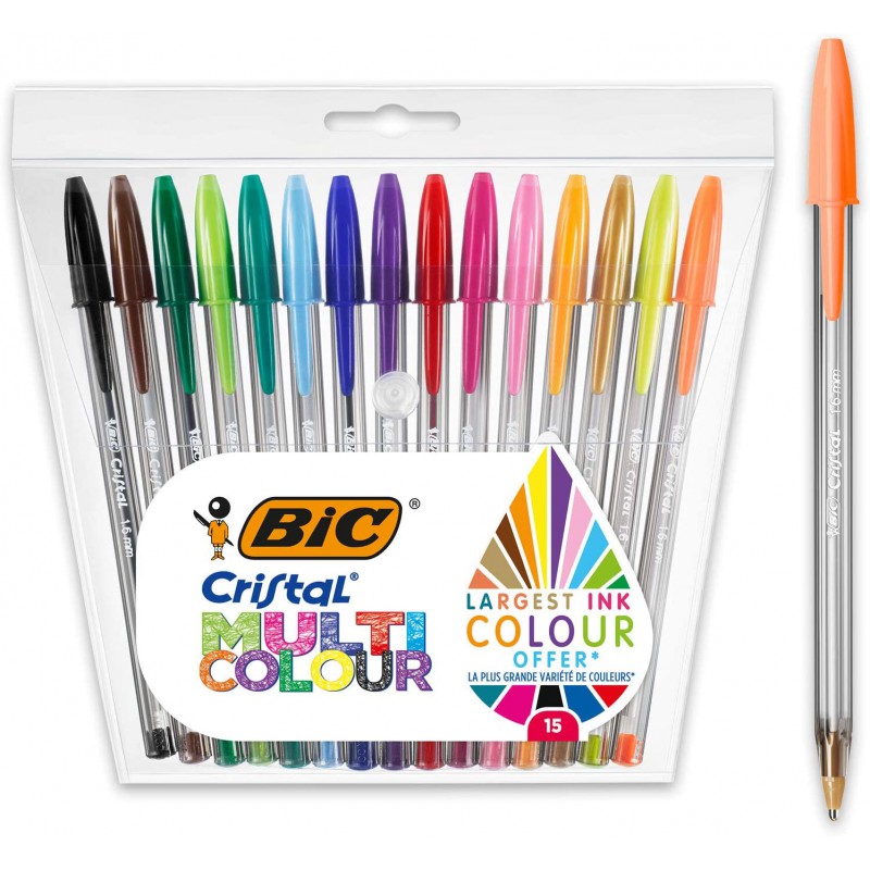 Bic cristal multi-couleurs pochette de 15