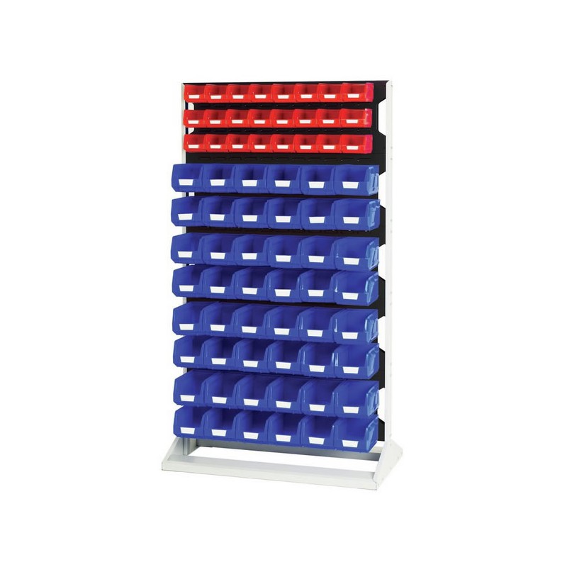 Rack à Bacs Fixe Simple Face Bacs 5 Panneaux 24 Bacs Rouge et 45 Bleu
