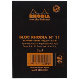 Bloc-Notes A7 RHODIA Agrafé N°11 Black - Ligné - 80 Feuilles Détachables