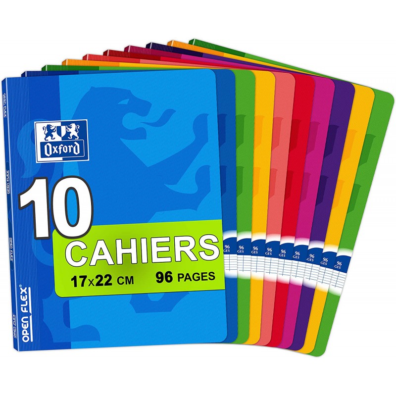 OXFORD Lot de 10 Carnets Essentials 11x17cm Petits Carreaux 180 Pages  Reliure Spirale Couverture Carte Coloris Assortis