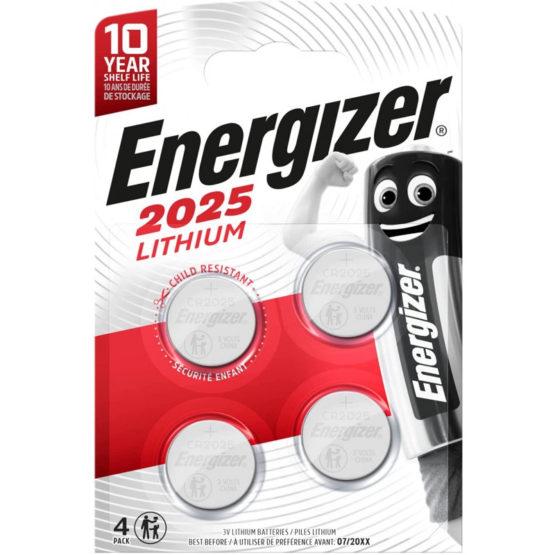 4 x Energizer CR2025 Piles Bouton au Lithium argent