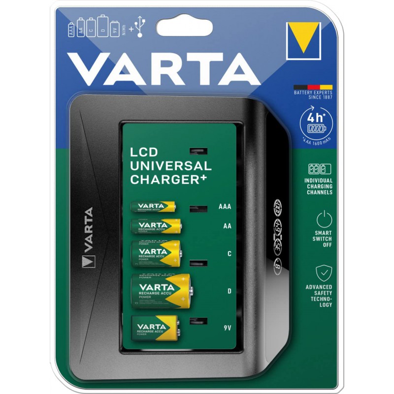 Chargeur de batterie EBL chargeur de piles rapide lcd, chargeur universel  pour aa/lr6, aaa/lr3, c/r14, d/r20 ni-mh piles rechargeables avec entrée  type c micro usb, charge