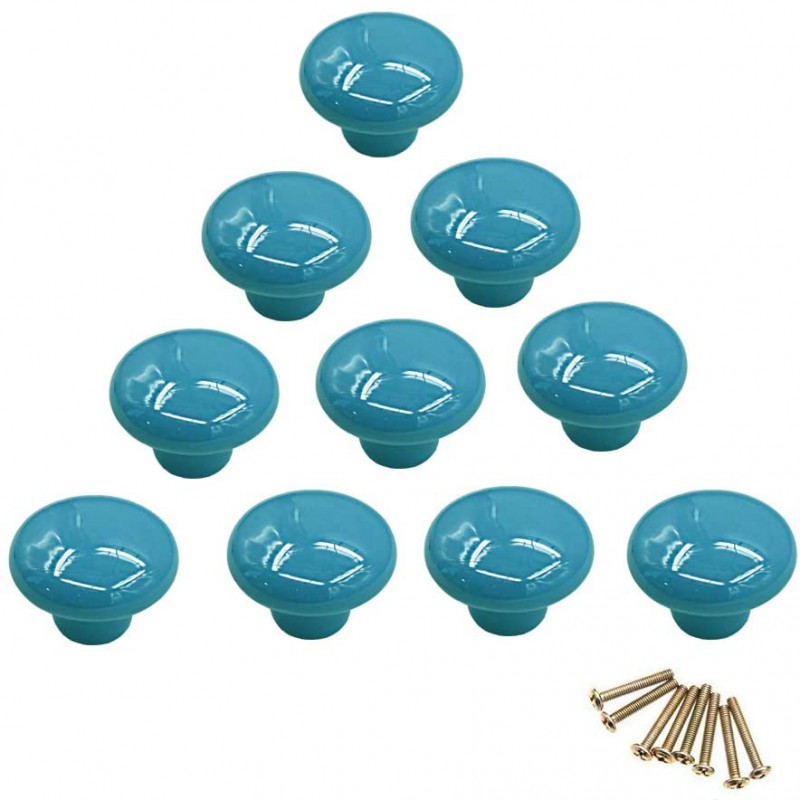 Lot de 10 boutons ronds bleu colorés en céramique pour tiroir, placard, commode, porte
