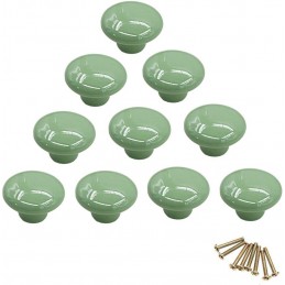 Lot de 10 boutons ronds vert colorés en céramique pour tiroir, placard, commode, porte