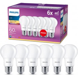 Lot de 6 Ampoules LED Standard Culot E27 8W Philips