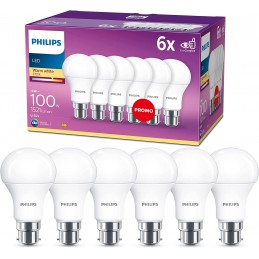 Lot de 6 ampoules LED Standard B22 100W Blanc Chaud - Philips
