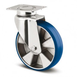 Roulette pivotante 160 mm zinguée bleue