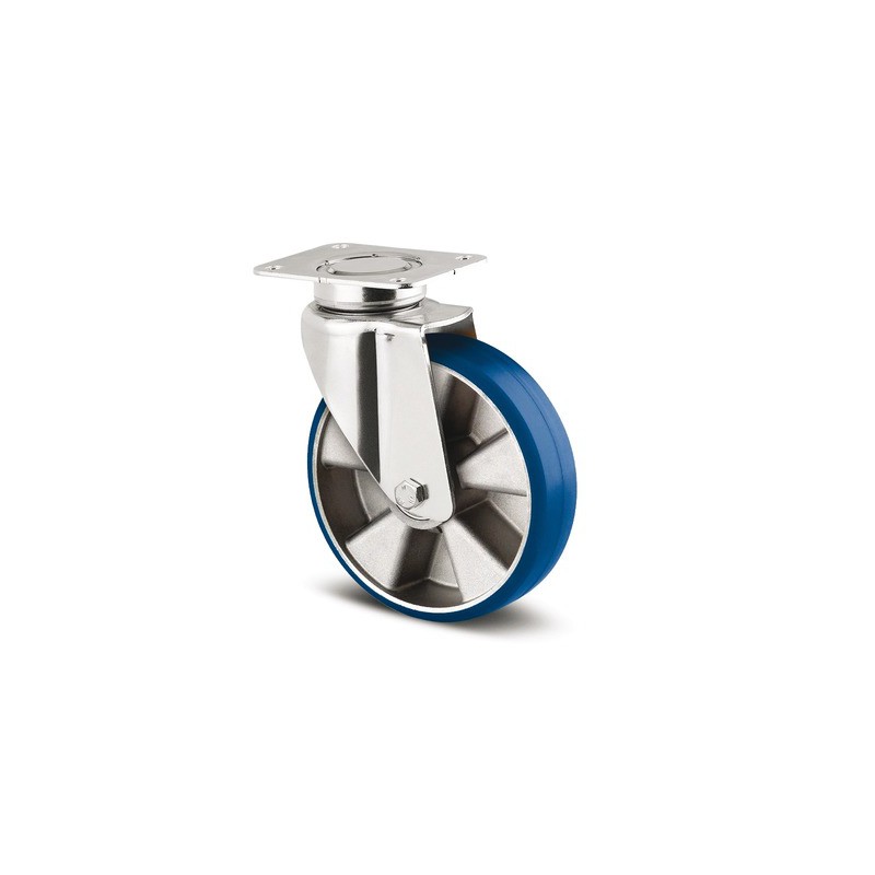 Roulette pivotante 160 mm zinguée bleue