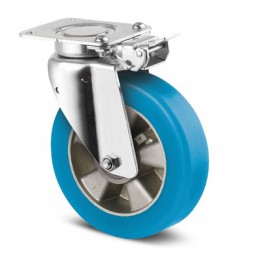 Roulette 200 mm à blocage directionnel chape zinguée bleue