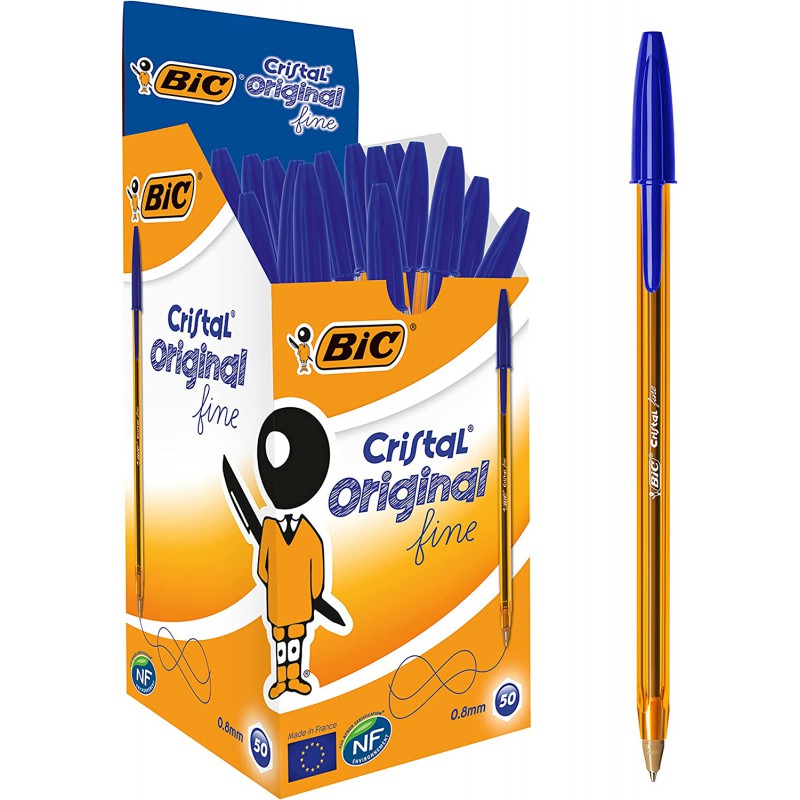 50 Stylos-Bille BIC Pointe Fine bleu