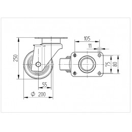 Roulette pivotante 200 mm pivot sur roulement à billes de précision étanche
