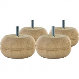 Pieds de meuble boule crantée en bois diamètre 85 mm