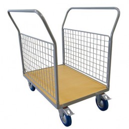 Chariot plateaux bois 2 ridelles grillagées - Capacité 500 kg - Stockman