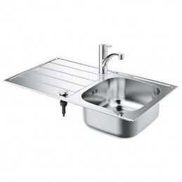 Pack évier Inox 860x500 mm 1 cuve + 1 égouttoir avec mitigeur de cuisine