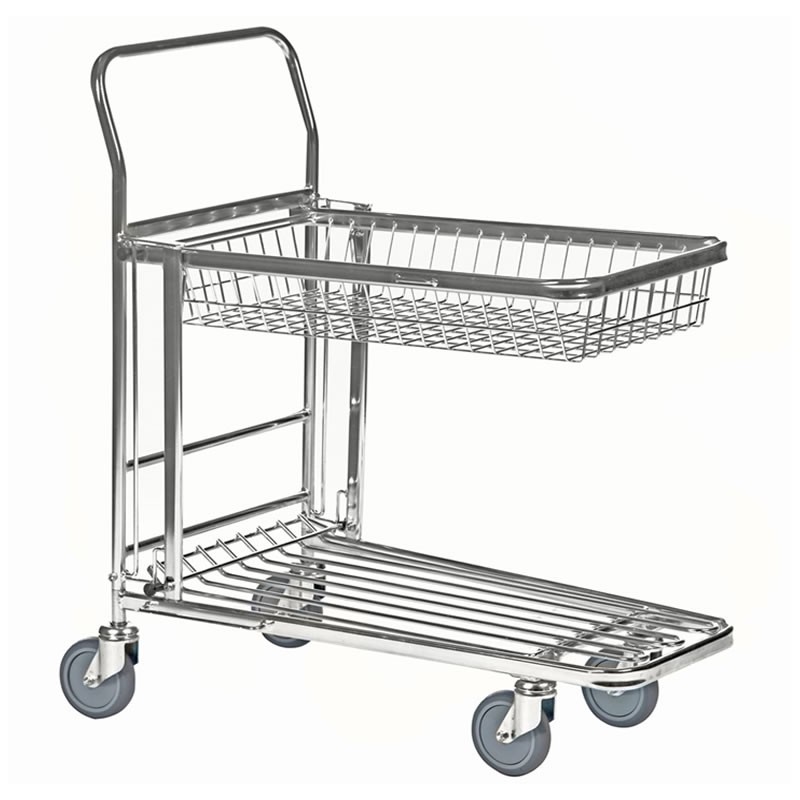 Chariot de magasin emboîtable avec panier supérieur