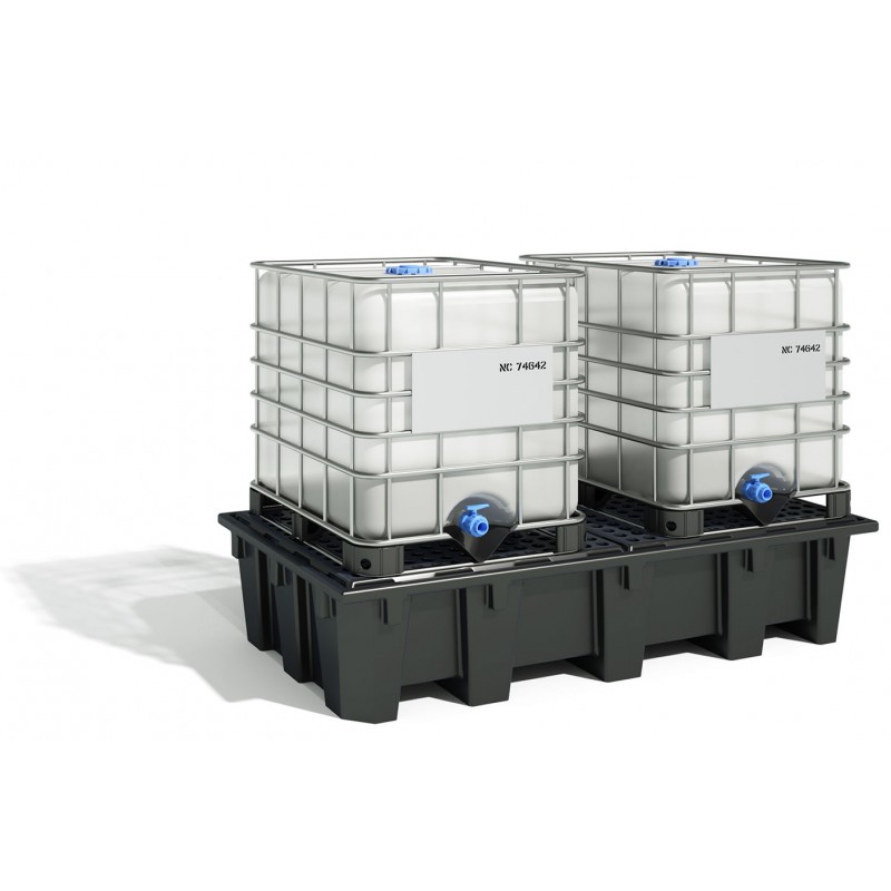 Palette de rétention bi-containeurs en polyéthylène recyclé - 1 050 L