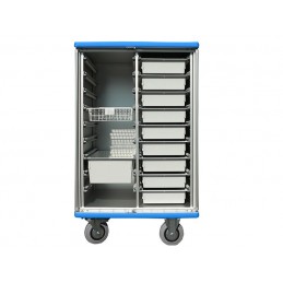Chariot armoire aluminium avec corbeilles modulaires 670 litres.