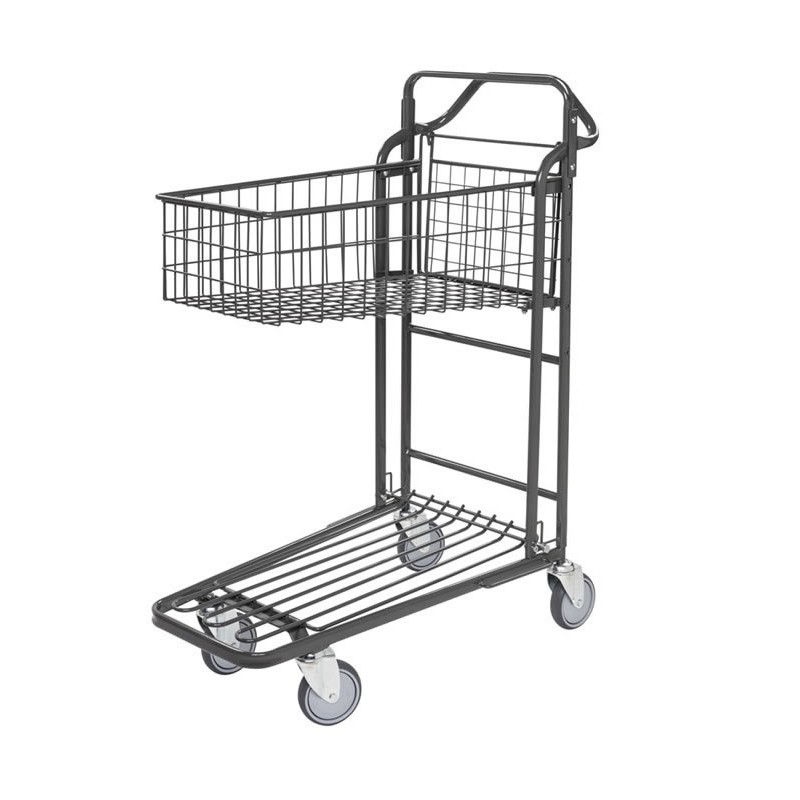 Chariot de magasin emboîtable avec plateau panier