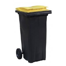 Conteneur à déchets 120 litres avec couvercle de couleur jaune.