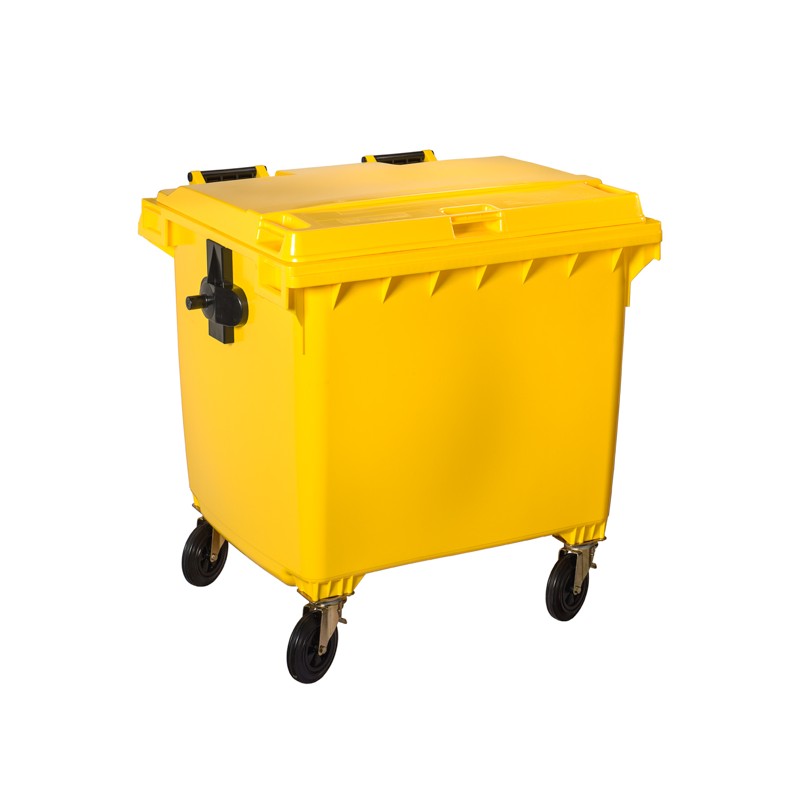 Conteneur à déchets jaune 1100 litres sur 4 roues