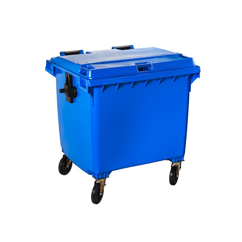 Conteneur à déchets bleu 1100 litres sur 4 roues