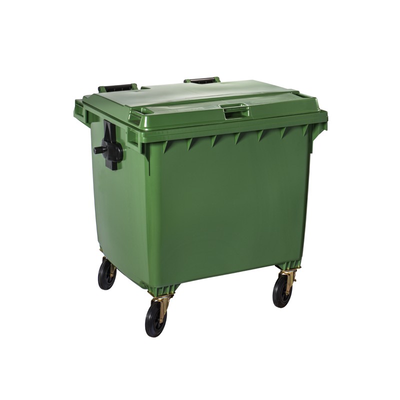Conteneur à déchets vert 1100 litres sur 4 roues