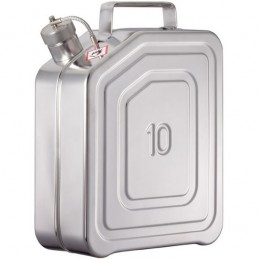 Jerrycan inox de sécurité pour le transport avec bouchon fileté capacité 10 litres.