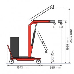 Grue d’atelier porte-à-faux rotative à élévation et bras électriques : les dimensions de la grue.