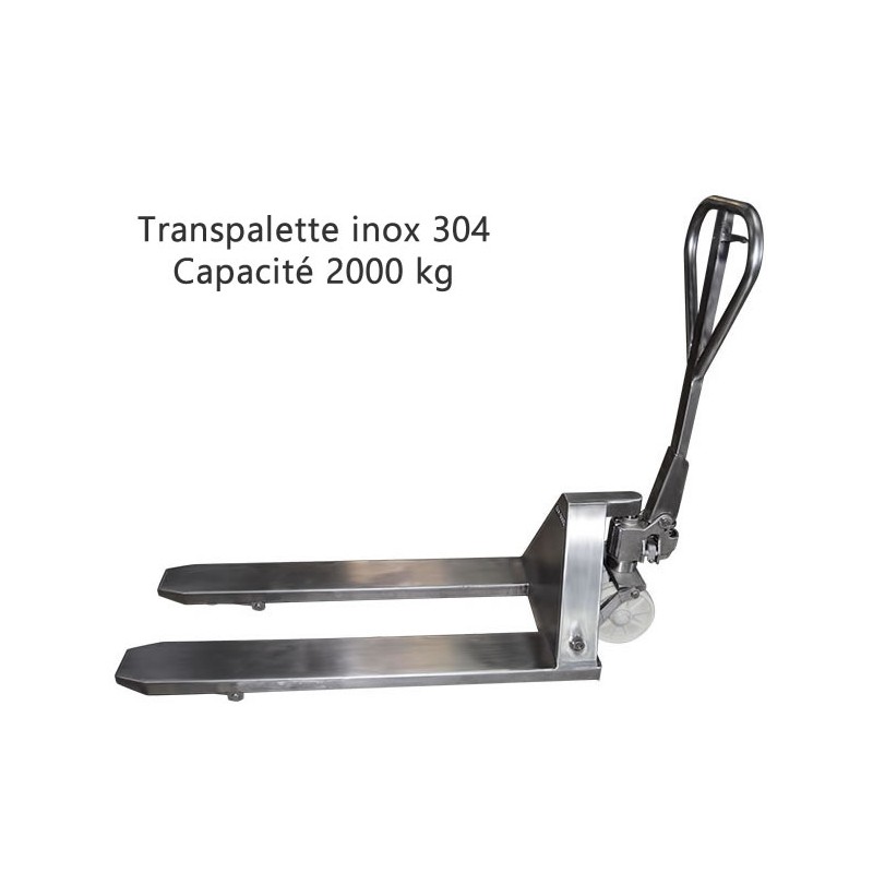 Transpalette inox 304 capacité 2000 kg fourches 1130 mm