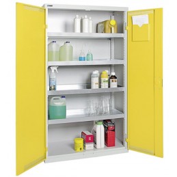 Armoire de sécurité avec 4 bacs de rétention 1800 x 1000 x 500 mm portes jaunes.