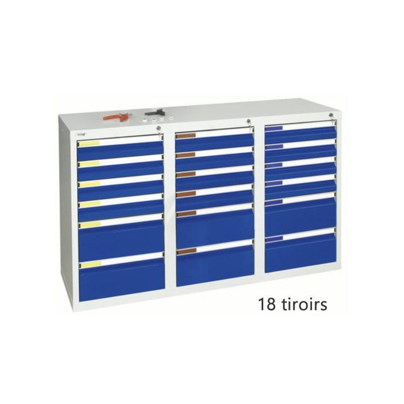 Armoire à 18 tiroirs à extension totale 900 x 1500 x 500 mm façade bleue