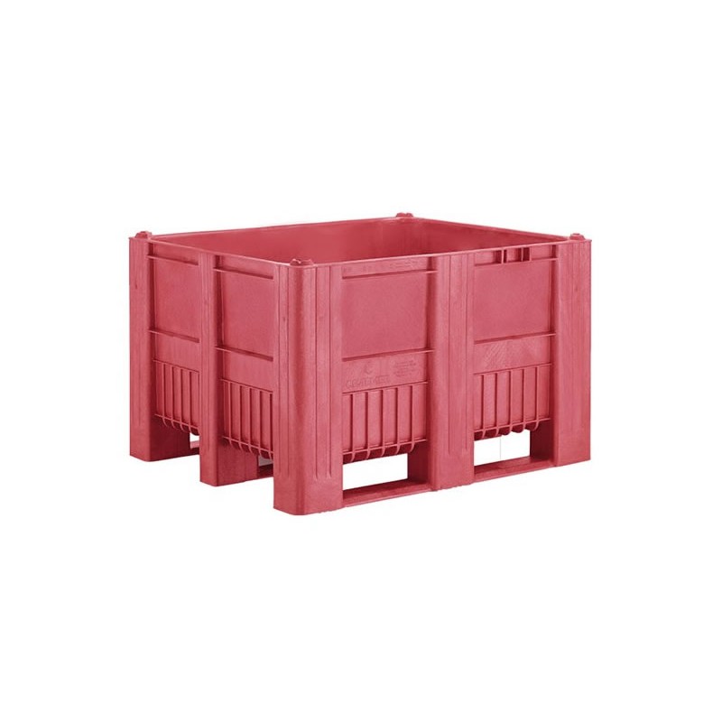 Caisse palette monobloc 1200x1000 en 3 semelles rouge