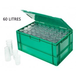 Caisse 60 litres pour gobelets avec couvercle vert.