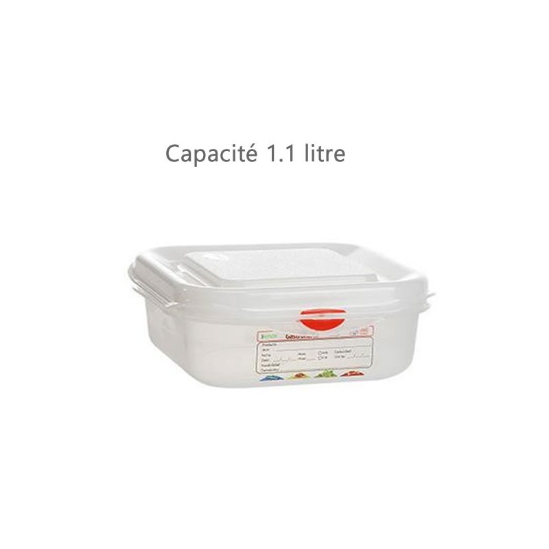 Bac alimentaire 1.1 litre GN1/6 avec couvercle profondeur 65 mm