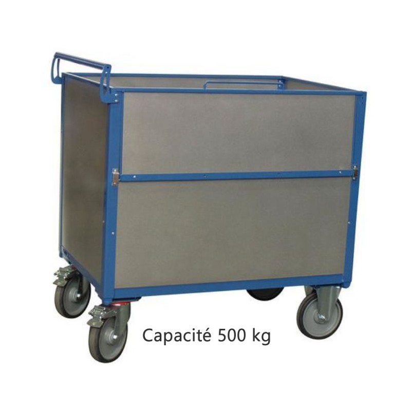 Chariot conteneur 500 kg dimensions 1000 x 700 mm
