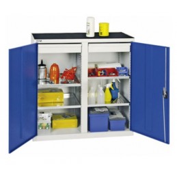 Armoire d'atelier avec 2 tiroirs et 4 tablettes bleu