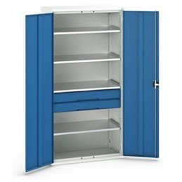 Armoire d'atelier équipée avec 4 étagères et 2 tiroirs bleu