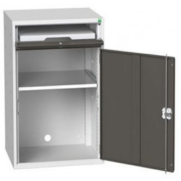 Armoire informatique avec 1 étagère et 1 plateau coulissant porte grise