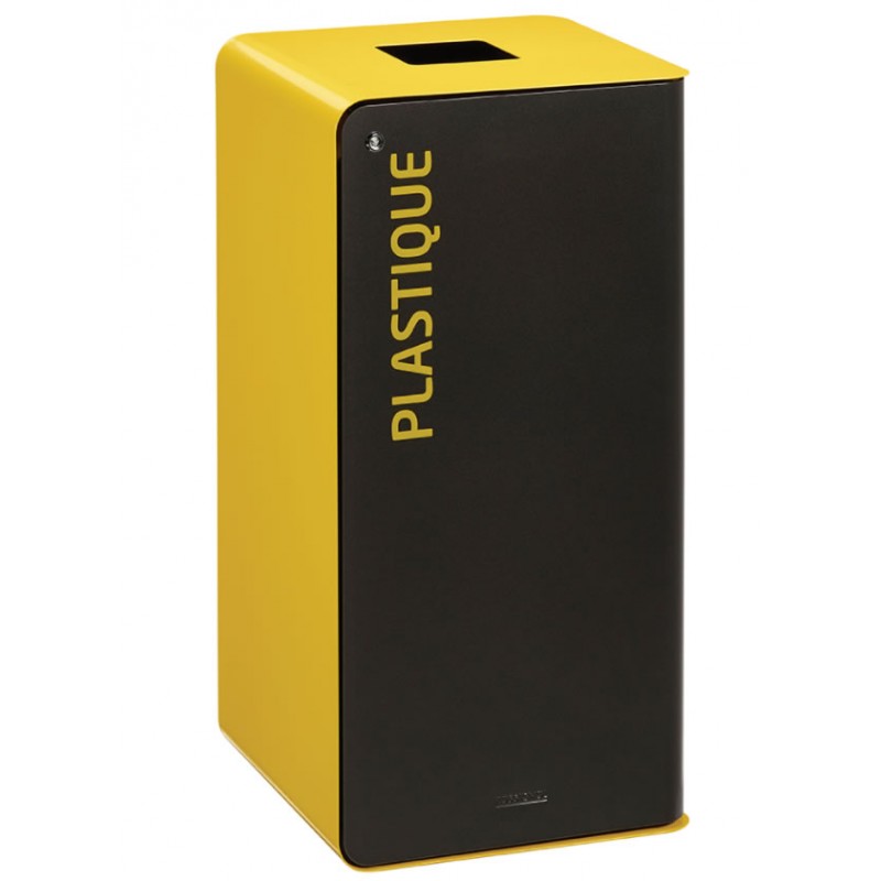 CUBATRI Borne de tri sélectif 40L avec serrure jaune pour le plastique.