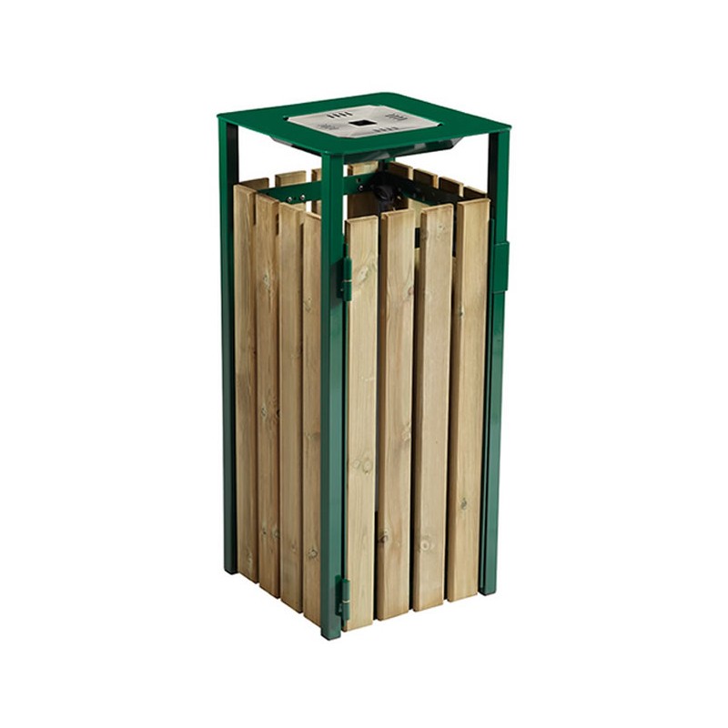 Corbeille 110 litres avec cendrier bois - vert