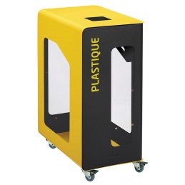 CUBATRI Borne de tri sélectif 90L Vigipirate sans serrure avec roulettes Gobelets jaune