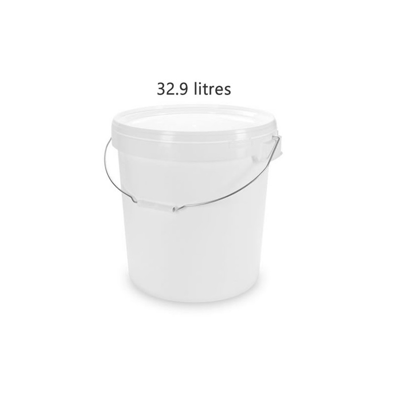 Seau alimentaire 32.9 litres UN blanc avec couvercle