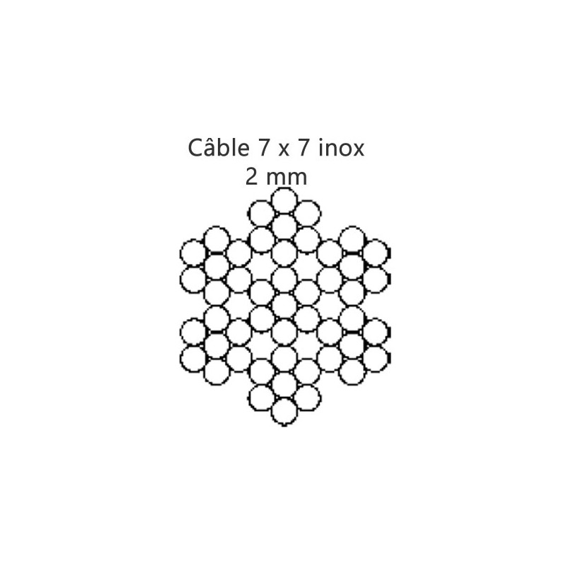 Câble 2.0 mm inox 7 torons de 7 fils croisé droite préformé