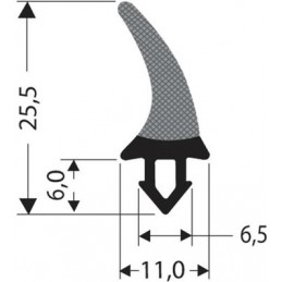 Joint caoutchouc à clipser noir hauteur 25.5 mm